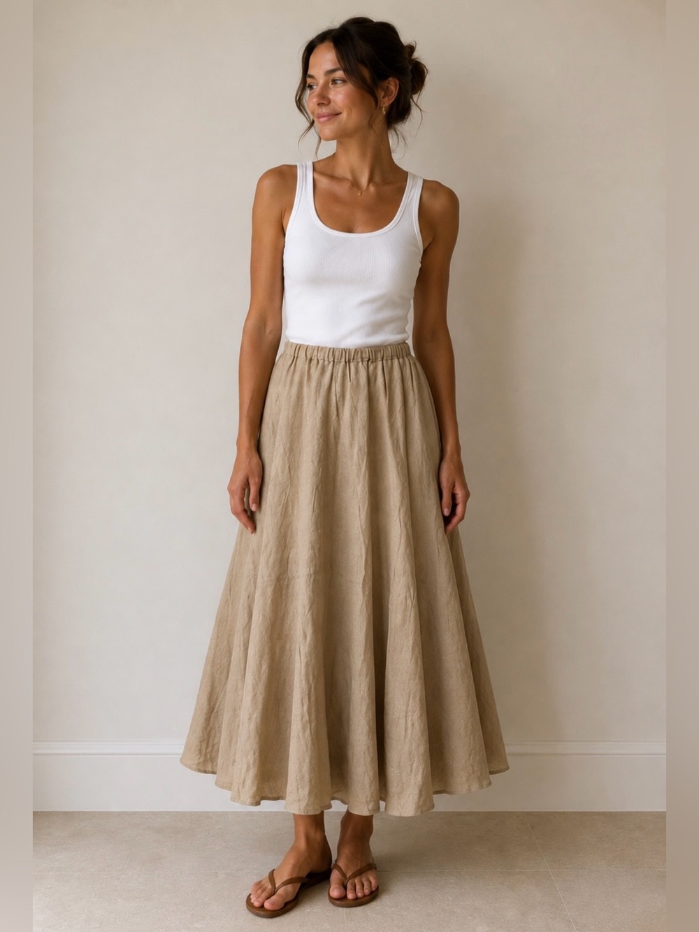 CP Shades Linen Lily Maxi Skirt XS 100% Linen Natural Beige